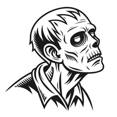 Black and white zombie head graphic icon horror