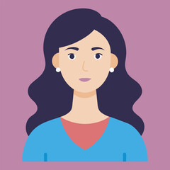 Flat illustration of a young woman with dark hair and red earrings, Flat vector illustration of a woman with dark hair, red lipstick, and red earrings against an orange background.