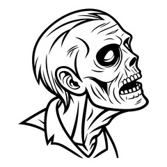 Black and white zombie head icon with open mouth horror