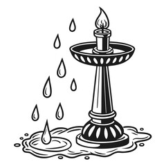 Black candle icon with dripping wax and puddles white