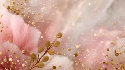Pink cotton candy texture with gold glitter snowing