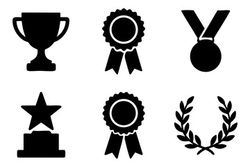 Award icon set &ndash; trophy, medal, badge, success vector illustration