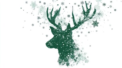 Green reindeer silhouette with snowflakes