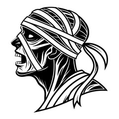 Black mummy head icon screaming profile silhouette