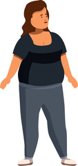 Fototapeta premium Overweight woman feeling insecure about her appearance, facing challenges of obesity and societal pressure