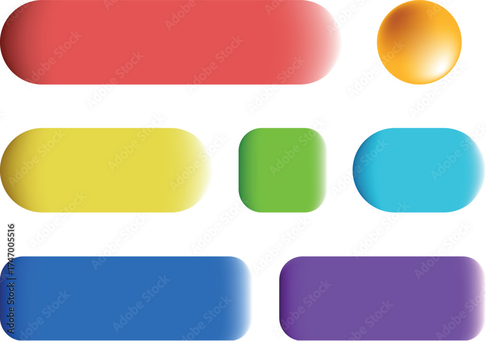 Wall mural colorful glossy web button icon set – square and rectangle blank buttons, shiny glass labels, green 