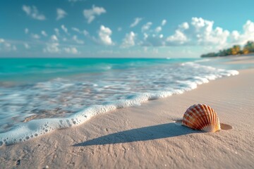 Obraz premium Tranquil Beach Scene with Seashell Serenity A Coastal Paradise
