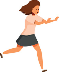 Energetic woman running forward with outstretched arms, expressing excitement and determination