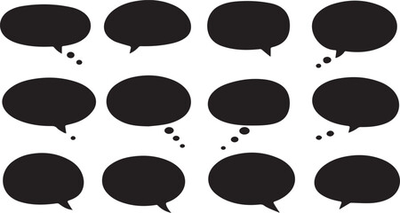 black thought and speech bubble icon set isolated on white background