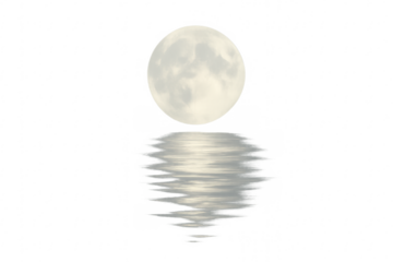 Full moon reflecting on water with transparent background