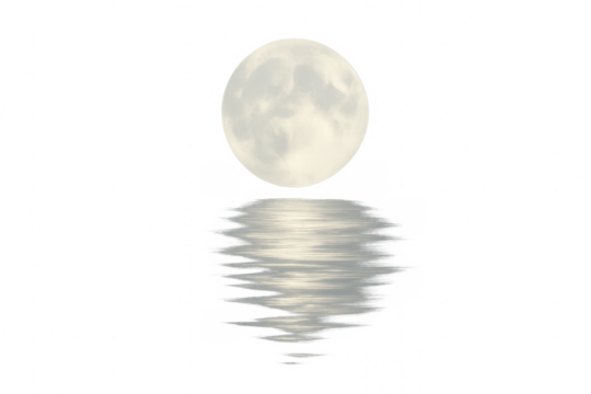 Full moon reflecting on water with transparent background