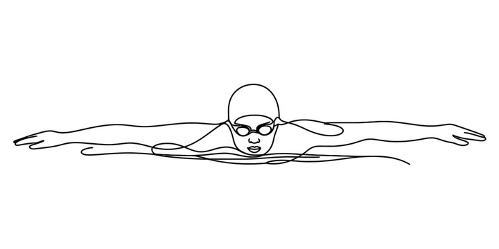 Continuous one line drawing of a swimmer performing the butterfly stroke vector