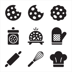 cookie day vector art icon pack silhuoette icon set bandle banner 9 sampol disign black and white backgrount icons
