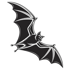 Black vector silhouette of a bat in flight flying