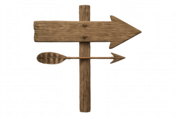 Wooden signpost with arrow pointing right and weathered arrow showing direction, concept of choice and guidance