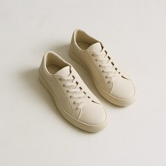 A pair of stylish and minimalist off-white casual sneakers, meticulously designed for everyday comfort and a contemporary fashion statement, presented on a clean, bright background