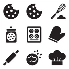 cookie day vector art icon pack silhuoette icon set bandle banner 9 sampol disign black and white backgrount icons