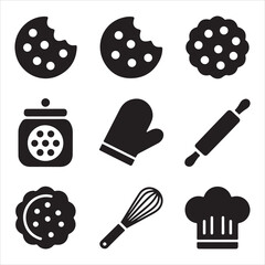 cookie day vector art icon pack silhuoette icon set bandle banner 9 sampol disign black and white backgrount icons