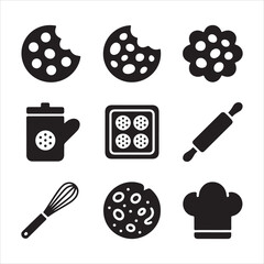 cookie day vector art icon pack silhuoette icon set bandle banner 9 sampol disign black and white backgrount icons
