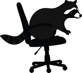 Whimsical raccoon silhouette sitting on office chair, playful animal character illustration, humorous workplace concept, creative fantasy artwork, unique business lifestyle design