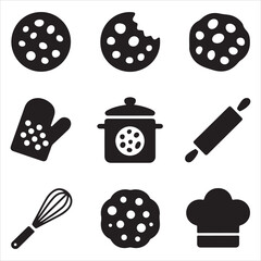 cookie day vector art icon pack silhuoette icon set bandle banner 9 sampol disign black and white backgrount icons