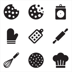 cookie day vector art icon pack silhuoette icon set bandle banner 9 sampol disign black and white backgrount icons