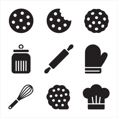 cookie day vector art icon pack silhuoette icon set bandle banner 9 sampol disign black and white backgrount icons