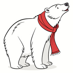 Cartoon polar bear wearing a red scarf animal illustration