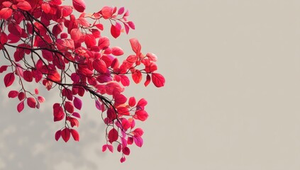 Bright red leaves on a branch with dappled shadow
