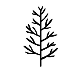 Simple pine tree line art illustration, minimalist evergreen silhouette for winter holiday, Christmas nature symbol in modern outline style.