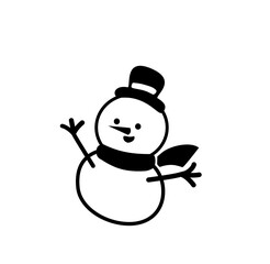 Cute snowman line art illustration, minimalist winter holiday character with scarf and hat, joyful Christmas decoration element.
