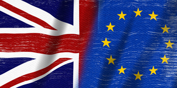 Distressed EU flag and UK flag background
