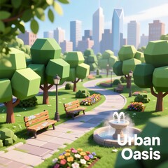 Low-Poly Urban Park City Skyline Oasis 3D Environment