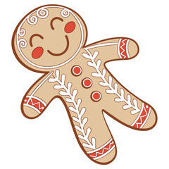 Cute gingerbread man with red and white icing cookie