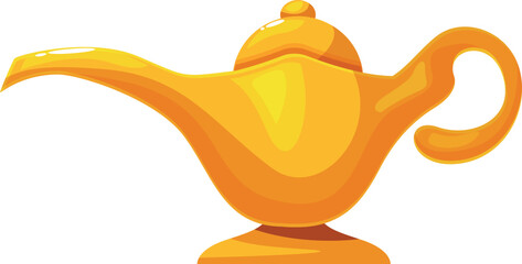 Shiny golden magic lamp from arabian nights tales waiting to be rubbed
