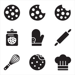 cookie day vector art icon pack silhuoette icon set bandle banner 9 sampol disign black and white backgrount icons