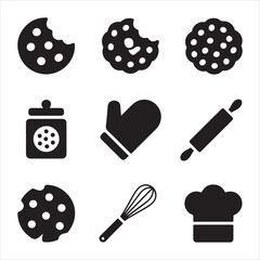 cookie day vector art icon pack silhuoette icon set bandle banner 9 sampol disign black and white backgrount icons