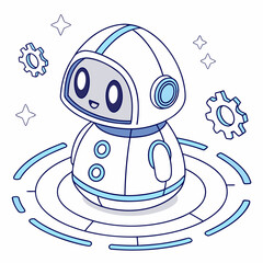 Cute robot with glowing rings and gears character artificial intelligence