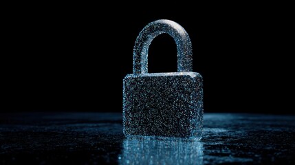 Abstract particle padlock on reflective surface