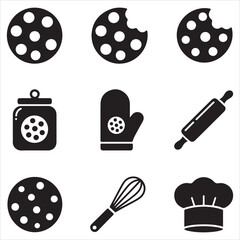 cookie day vector art icon pack silhuoette icon set bandle banner 9 sampol disign black and white backgrount icons
