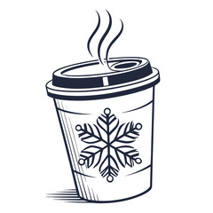 Dark blue hot drink cup with snowflake logo vector