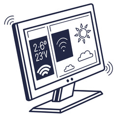 Dark blue icon of a smart mirror displaying weather and time