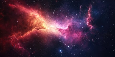 Vibrant Red Orange and Purple Nebula with Stars in Deep Space galaxy cosmos