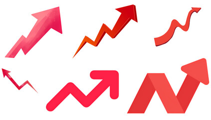 Red up arrow set zigzag and spiral indicates business growth and business rising, it is like graph upward arrow