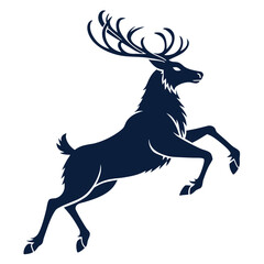 Dark blue silhouette of a stag jumping reindeer deer