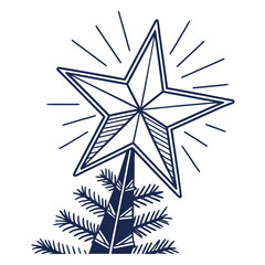 Dark blue star on Christmas tree branch vector christmas tree topper star