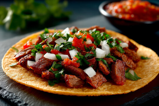 Mexican al pastor taco with traditional salsa for National Taco Day