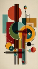 Abstract mid century modern geometric composition with oval shapes and lines