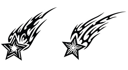 Two black tribal star tattoos with shooting star trails design elements © Md Shifat