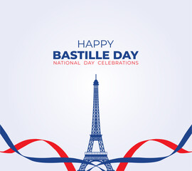  Happy Bastille Day. 14 July. Holiday concept. Template for background with banner, poster and card. flat illustration. Vector illustration.